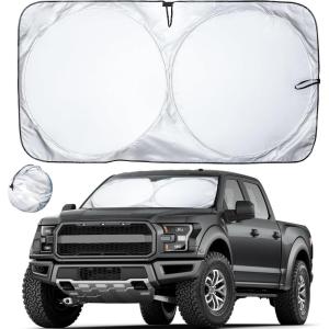 imageEcoNour Car Windshield Sun Shade with Mirror Cut  Sunshade for Car Windshield for SunHeatUV Rays 240T Polyester Windshield Shade Foldable for SUVs Sedans Coupe Hatchbacks  Medium 64quot x 32quotXLarge