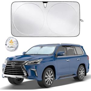 imageEcoNour Car Windshield Sun Shade with Mirror Cut  Sunshade for Car Windshield for SunHeatUV Rays 240T Polyester Windshield Shade Foldable for SUVs Sedans Coupe Hatchbacks  Medium 64quot x 32quotLarge