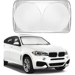 imageEcoNour Car Windshield Sun Shade with Mirror Cut  Sunshade for Car Windshield for SunHeatUV Rays 240T Polyester Windshield Shade Foldable for SUVs Sedans Coupe Hatchbacks  Medium 64quot x 32quotXXXLarge
