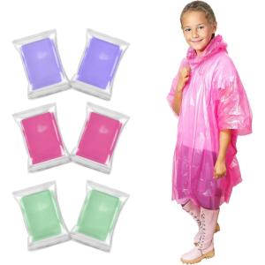 imageEcoNour Disposable Kids Rain Poncho  Clear ampamp Emergency Rain Ponchos for Kids  Portable Ponchos with Hooded JacketMulticolor Pack of 6