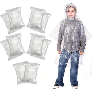 imageEcoNour Disposable Kids Rain Poncho  Clear ampamp Emergency Rain Ponchos for Kids  Portable Ponchos with Hooded JacketTransparent Pack of 10