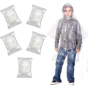 imageEcoNour Disposable Kids Rain Poncho  Clear ampamp Emergency Rain Ponchos for Kids  Portable Ponchos with Hooded JacketTransparent Pack of 5