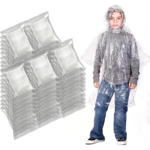 imageEcoNour Disposable Kids Rain Poncho  Clear ampamp Emergency Rain Ponchos for Kids  Portable Ponchos with Hooded JacketTransparent Pack of 50