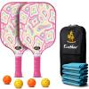 imageEcoNour Pickleball Paddles Set of 24  USAPA Approved Fiberglass Surface Pickleball Set with 4 Pickleballs  2 Cooling Towels and Pickleball Racket Storage BagPink 2 Pack