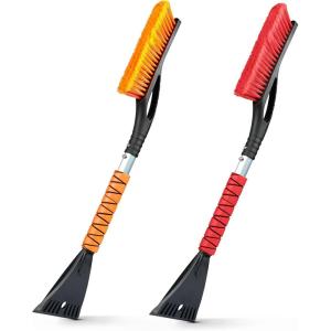imageEcoNour 17quot Snow Brush ampamp Ice Scraper for Car Windshield  Automotive Snow Brush with Ergonomic Foam Grip  HeavyDuty Winter Car Accessories  Ideal for Effortless Snow Removal in CarsOrange  Red
