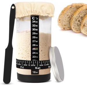 imageEcoNour 730 ml Sourdough Starter Kit  24oz Glass Sourdough Starter Jar with Thermometer Spatula Cloth Cover  DateMarked Feeding Band Ideal for Beginners  Bread Fermentation ampamp Baking Essential730 ml