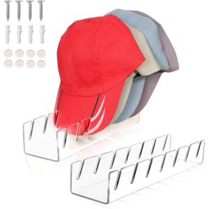 imageEcoNour Acrylic Hat Organizer 2Pack  Sleek Hat Stand for 14 Baseball Caps  Display Organizer Perfect for Bedroom Closet Office  Clear Cap Storage Holder for Ball Cap