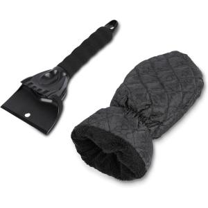 imageEcoNour Ice Scraper Mitt for Car Windshield 2 Pack  Waterproof Warm Glove with Thick Fleece Lining  Windshield Scraper for Ice and Snow with Foam Grip ScratchFree  Detachable CleanBlack