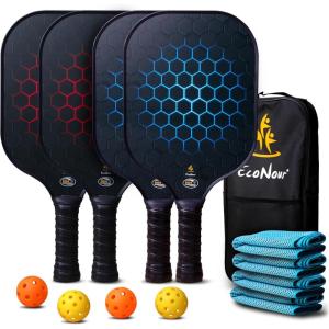 imageEcoNour Pickleball Paddles Set of 24  USAPA Approved Fiberglass Surface Pickleball Set with 4 Pickleballs  2 Cooling Towels and Pickleball Racket Storage BagBlack 4 Pack