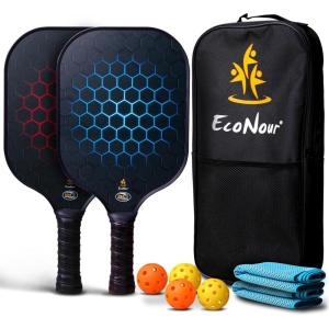 imageEcoNour Pickleball Paddles Set of 24  USAPA Approved Fiberglass Surface Pickleball Set with 4 Pickleballs  2 Cooling Towels and Pickleball Racket Storage BagBlack 2 Pack