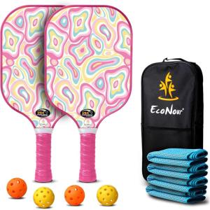 imageEcoNour Pickleball Paddles Set of 24  USAPA Approved Fiberglass Surface Pickleball Set with 4 Pickleballs  2 Cooling Towels and Pickleball Racket Storage BagPink 2 Pack