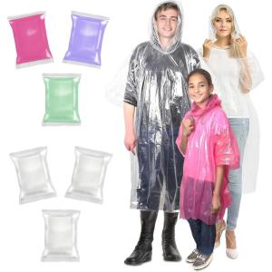 imageEcoNour Clear Rain Ponchos Family Pack  Emergency Clear Ponchos with Hood for Kids ampamp Adults  Perfect for Disney WorldMulticolor 3 Kids 3 Adults