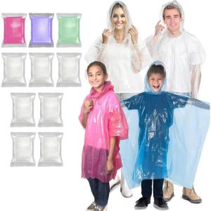 imageEcoNour Clear Rain Ponchos Family Pack  Emergency Clear Ponchos with Hood for Kids ampamp Adults  Perfect for Disney WorldMulticolor 5 Kids 5 Adults