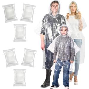 imageEcoNour Clear Rain Ponchos Family Pack  Emergency Clear Ponchos with Hood for Kids ampamp Adults  Perfect for Disney WorldTransparent 3 Kids 3 Adults