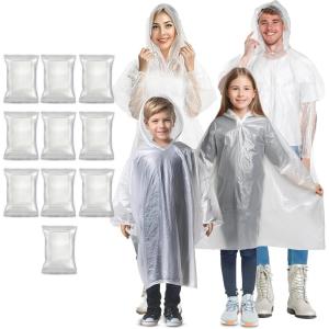 imageEcoNour Clear Rain Ponchos Family Pack  Emergency Clear Ponchos with Hood for Kids ampamp Adults  Perfect for Disney WorldTransparent 5 Kids 5 Adults