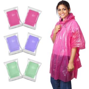 imageEcoNour Disposable Family Pack Rain Poncho  Adult  Transparent ampamp Emergency Rain Ponchos  Lightweight Hooded RaincoatMulticolor Pack of 6