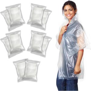 imageEcoNour Disposable Family Pack Rain Poncho  Adult  Transparent ampamp Emergency Rain Ponchos  Lightweight Hooded RaincoatTransparent Pack of 10