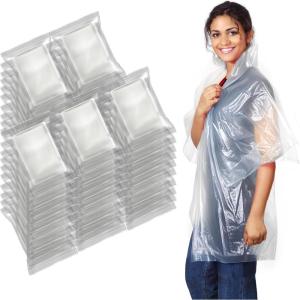 imageEcoNour Disposable Family Pack Rain Poncho  Adult  Transparent ampamp Emergency Rain Ponchos  Lightweight Hooded RaincoatTransparent Pack of 50