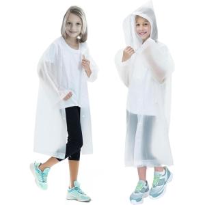 imageEcoNour Kids Rain Poncho 2Pack Reusable Clear EVA Rain Coat  Emergency Ponchos with Hood for KidsSuits Disney WorldWhite
