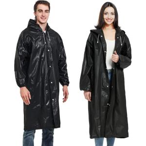 imageEcoNour Reusable Clear EVA Adult Rain Poncho 2Pack  Emergency Hooded Ponchos for Adults  Perfect for Disney WorldBlack