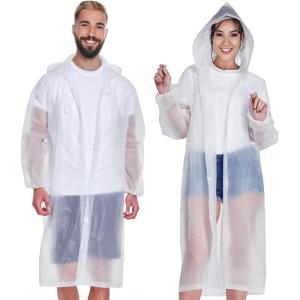 imageEcoNour Reusable Clear EVA Adult Rain Poncho 2Pack  Emergency Hooded Ponchos for Adults  Perfect for Disney WorldWhite