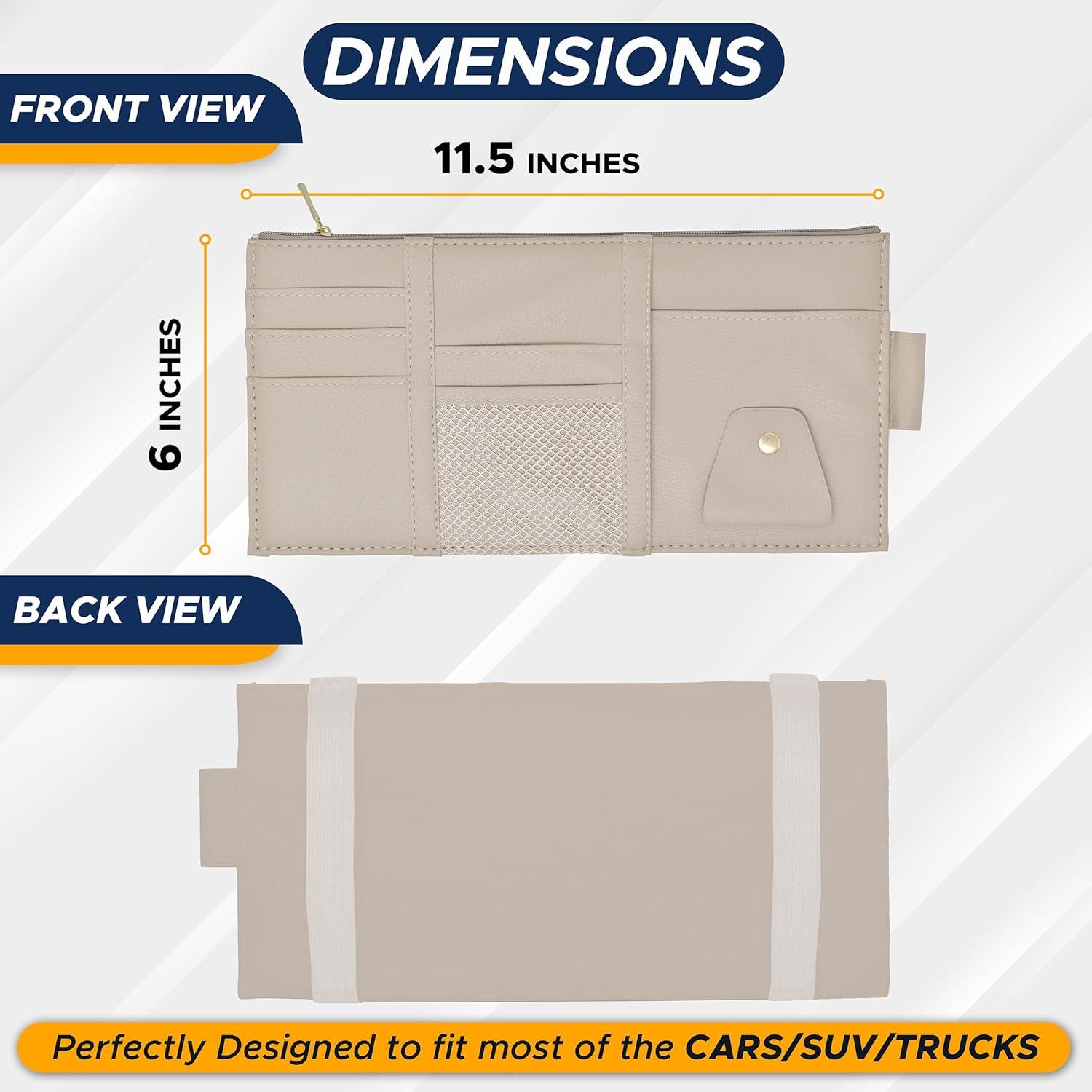 imageEcoNour Car Sun Visor Organizer Black  Storage Pouch Holder with MultiPocket Net Zipper  Sun Visor Organizer for Sunglass Coin Cash Pen  Auto Interior Accessories for Car Truck ampamp SUVBeige Organizer