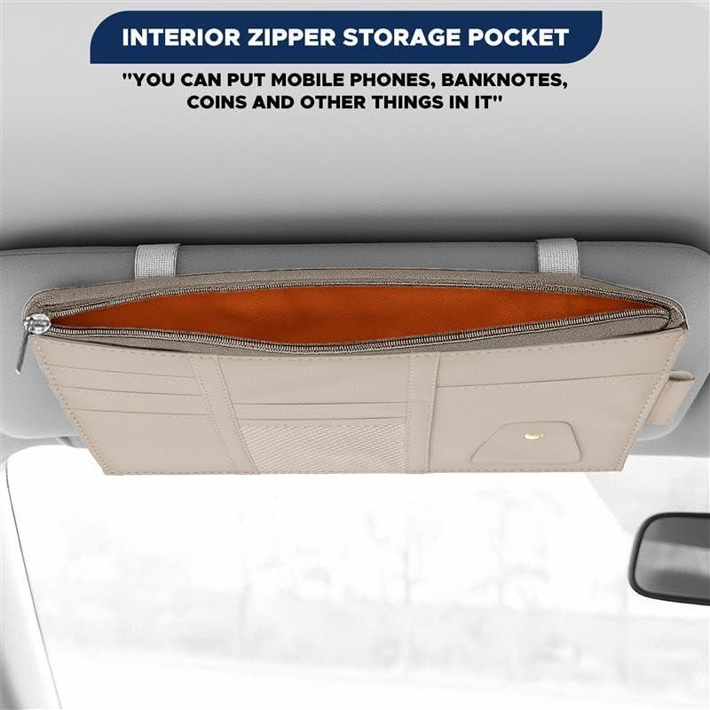 imageEcoNour Car Sun Visor Organizer Black  Storage Pouch Holder with MultiPocket Net Zipper  Sun Visor Organizer for Sunglass Coin Cash Pen  Auto Interior Accessories for Car Truck ampamp SUVBeige Organizer