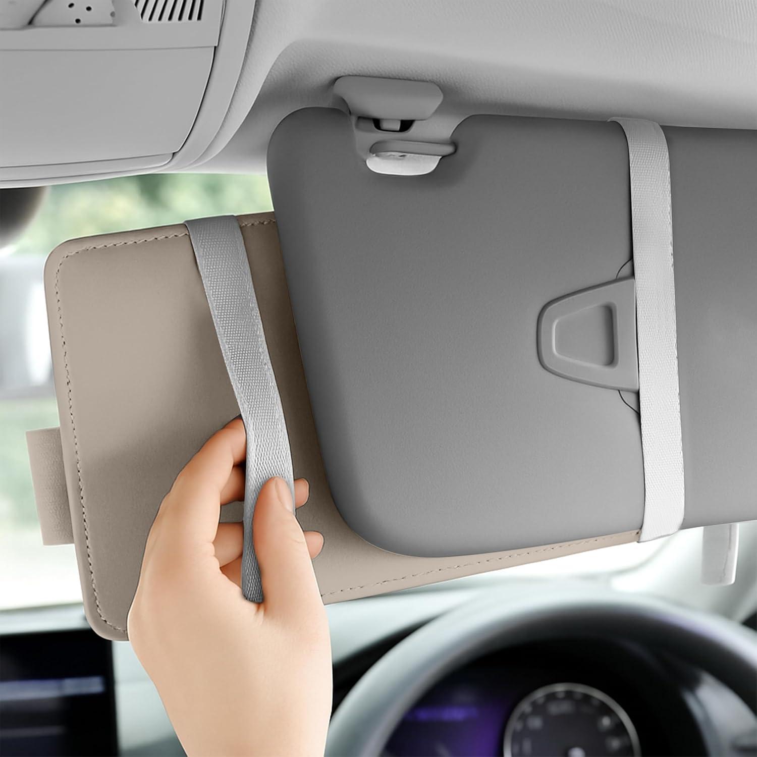 imageEcoNour Car Sun Visor Organizer Black  Storage Pouch Holder with MultiPocket Net Zipper  Sun Visor Organizer for Sunglass Coin Cash Pen  Auto Interior Accessories for Car Truck ampamp SUVBeige Organizer