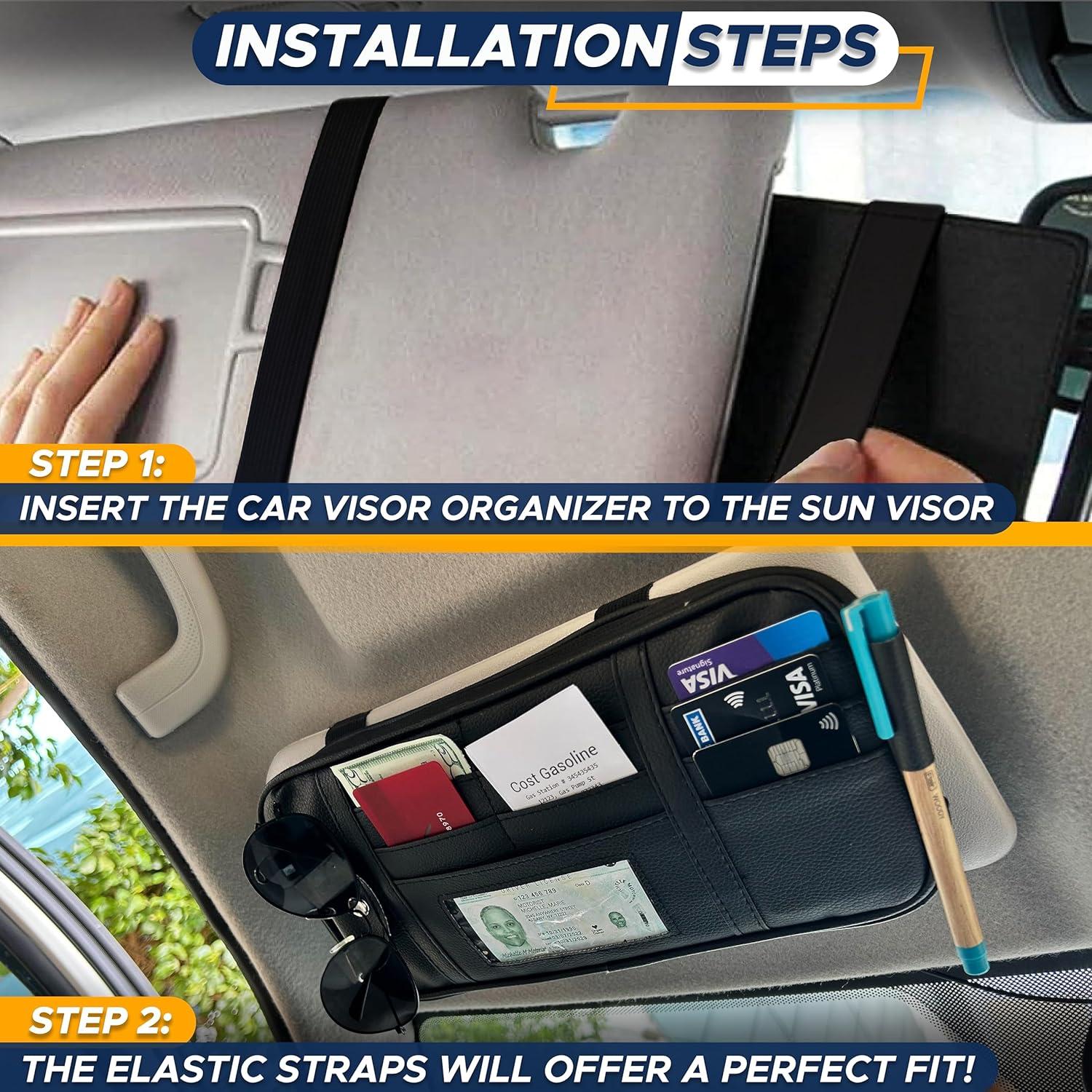 imageEcoNour Car Sun Visor Organizer Black  Storage Pouch Holder with MultiPocket Net Zipper  Sun Visor Organizer for Sunglass Coin Cash Pen  Auto Interior Accessories for Car Truck ampamp SUVBlackMulti Organizer