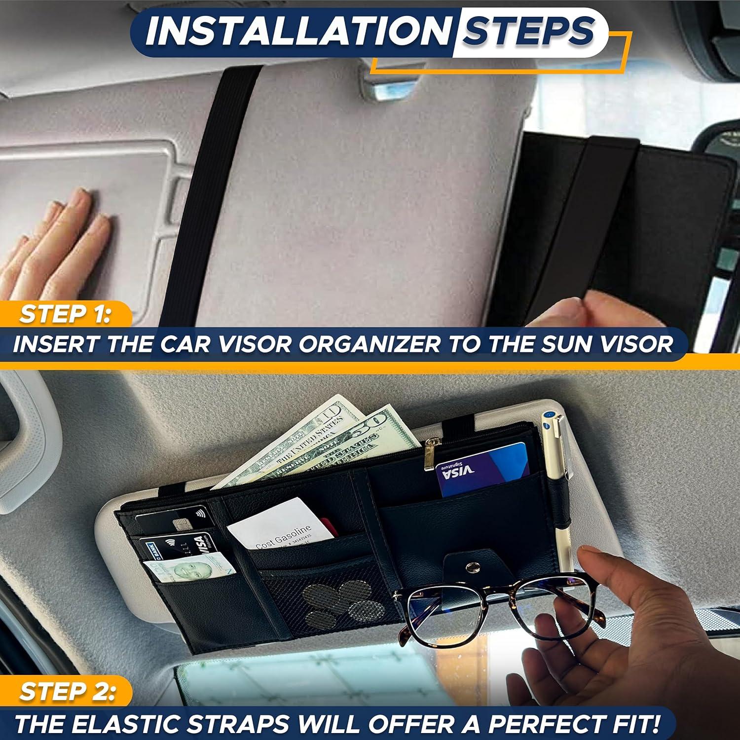 imageEcoNour Car Sun Visor Organizer Black  Storage Pouch Holder with MultiPocket Net Zipper  Sun Visor Organizer for Sunglass Coin Cash Pen  Auto Interior Accessories for Car Truck ampamp SUVBlack Organizer