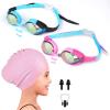 imageEcoNour Kids 2Pack Swimming Goggles with AntiFog ampamp UV Protection  Pink Waterproof Silicone Cap with Ear Plugs ampamp Nose Clips Ages 312