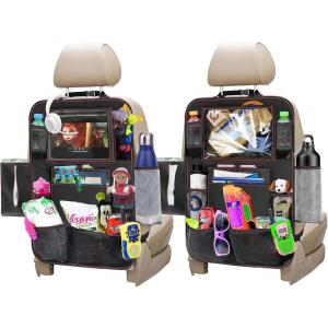 imageEcoNour 2 Pack Back Seat Protector for Kids Feet  Premium Waterproof Kick Mats with 2 Pocket Organizer  Backseat Cover for Vehicles to Protect from Dirt Mud ampamp Scratches  Travel AccessoriesBlack  Back Seat Organizer
