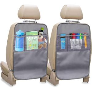 imageEcoNour 2 Pack Back Seat Protector for Kids Feet  Premium Waterproof Kick Mats with 2 Pocket Organizer  Backseat Cover for Vehicles to Protect from Dirt Mud ampamp Scratches  Travel AccessoriesGrey  Back Seat Protector
