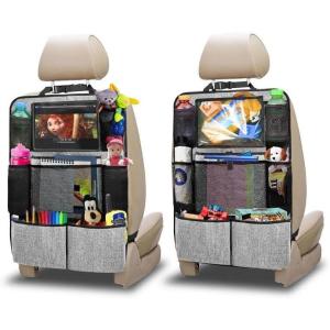imageEcoNour 2 Pack Back Seat Protector for Kids Feet  Premium Waterproof Kick Mats with 2 Pocket Organizer  Backseat Cover for Vehicles to Protect from Dirt Mud ampamp Scratches  Travel AccessoriesGrey  Back Seat Organizer