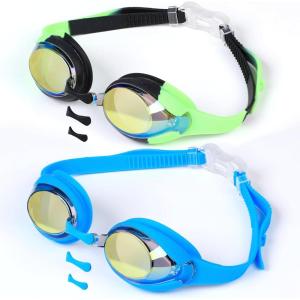 imageEcoNour 2 Pack Kids Swim Goggles for Children Boys Girls ampamp Toddler Age 312  AntiFog UV Protection Goggles for SwimmingGreen  Blue