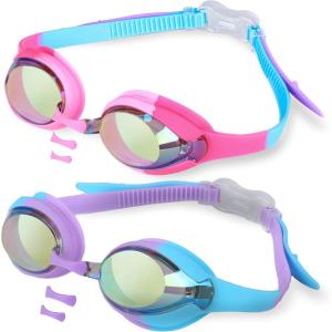 imageEcoNour 2 Pack Kids Swim Goggles for Children Boys Girls ampamp Toddler Age 312  AntiFog UV Protection Goggles for SwimmingPink  Purple