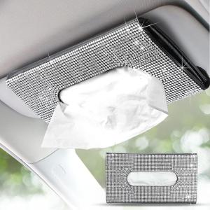 imageEcoNour Bling Car Crystal Glitter Paper Towel Holder  PU Leather Case  Mask ampamp Tissue Dispenser Bling Accessories for Women  Sun Visor Organizer with Tissue HolderSilver