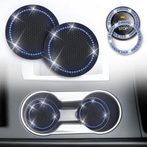 imageEcoNour Car Cup Coasters  Blue 2 Pack  AntiSlip Coasters for Cup Holders  Classy ampamp Elegant Rhinestone Interior Accessories for WomenBlackblue