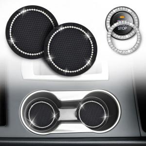 imageEcoNour Car Cup Coasters  Blue 2 Pack  AntiSlip Coasters for Cup Holders  Classy ampamp Elegant Rhinestone Interior Accessories for WomenBlackwhite