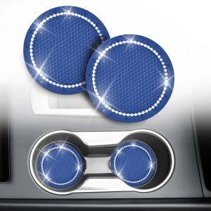 imageEcoNour Car Cup Coasters  Blue 2 Pack  AntiSlip Coasters for Cup Holders  Classy ampamp Elegant Rhinestone Interior Accessories for WomenBlue