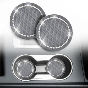 imageEcoNour Car Cup Coasters  Blue 2 Pack  AntiSlip Coasters for Cup Holders  Classy ampamp Elegant Rhinestone Interior Accessories for WomenGray
