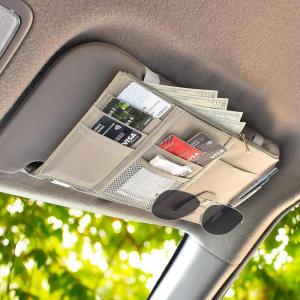 imageEcoNour Car Sun Visor Organizer Black  Storage Pouch Holder with MultiPocket Net Zipper  Sun Visor Organizer for Sunglass Coin Cash Pen  Auto Interior Accessories for Car Truck ampamp SUVBeige Organizer
