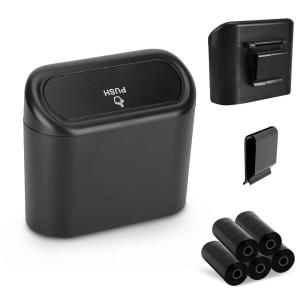 imageEcoNour Car Trash Can with Lid  75 Pcs Disposable Trash Bag  Portable Automotive Garbage Container Bin for Side Door and Back Seat  Compact Accessories for Vehicle Home ampamp Office  BlackBlack