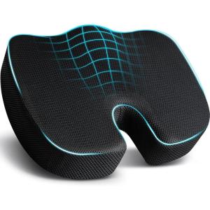imageEcoNour Thick Memory Foam Gel Seat Cushion Black  Office Chair Cushion for Sciatica Tailbone and Lower Back pain  Orthopedic cushion for Tail bone AntiSlip Support Pillow For Seniors and DriverCharcoal Black