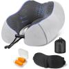 imageEcoNour Soft Travel Neck Pillow Set  Soft and Comfortable for Airplanes Includes Eye Masks Earplugs ampamp Mesh Bag  Neck Support with Adjustable Rope Memory Foam Support with Zipper