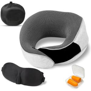 imageEcoNour Memory Foam Neck Pillow Set  360 Headrest Airplane Pillow Wrap Eye Masks Earplugs ampamp Mesh Bag  Travel Essentials for Long Flights Car Home  Adjustable Neck Support Kit for Adults ampamp Kids