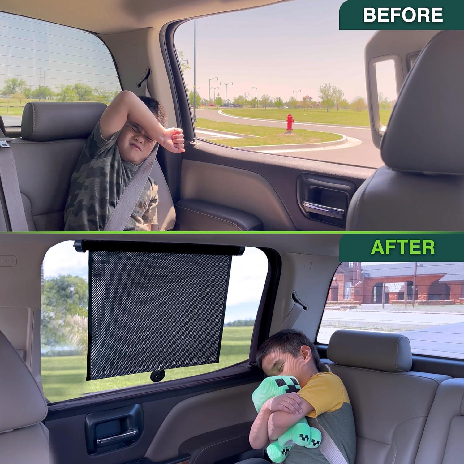 imageBaby Car Window Shades Upgraded 2 Pack  Roller Sunshade for Kids  Side Window Sun Shades for UV and Sun Protection  Window Shade for Baby in Car 15quotx17quot