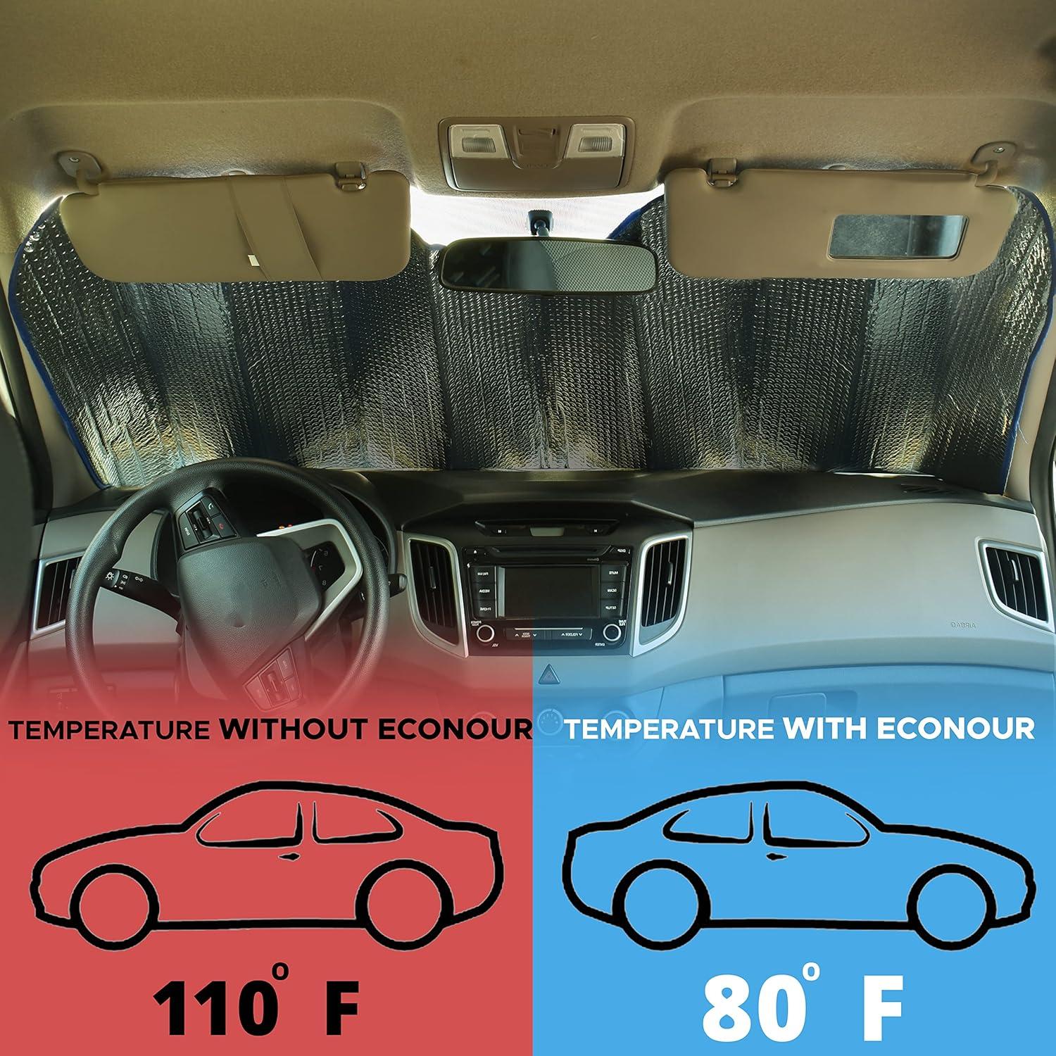 imageEcoNour Accordion Car Windshield Sun Shade American Flag Design  Reflective Car Window Shades for UV Protection ampamp Heat Block  Foldable Sun Shield for Front Window  58 x 275 InchesGray