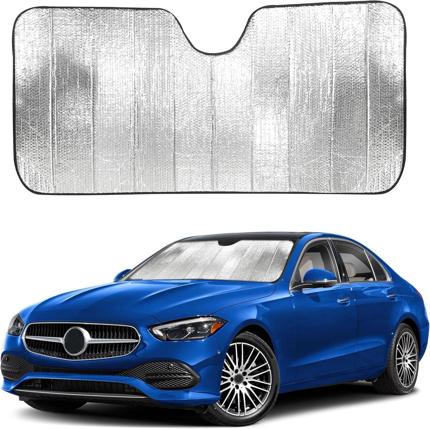 imageEcoNour Accordion Car Windshield Sun Shade American Flag Design  Reflective Car Window Shades for UV Protection ampamp Heat Block  Foldable Sun Shield for Front Window  58 x 275 InchesSilver
