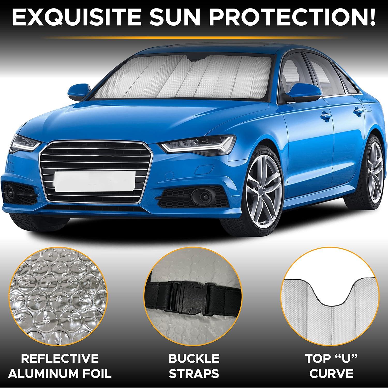 imageEcoNour Accordion Car Windshield Sun Shade American Flag Design  Reflective Car Window Shades for UV Protection ampamp Heat Block  Foldable Sun Shield for Front Window  58 x 275 InchesGray